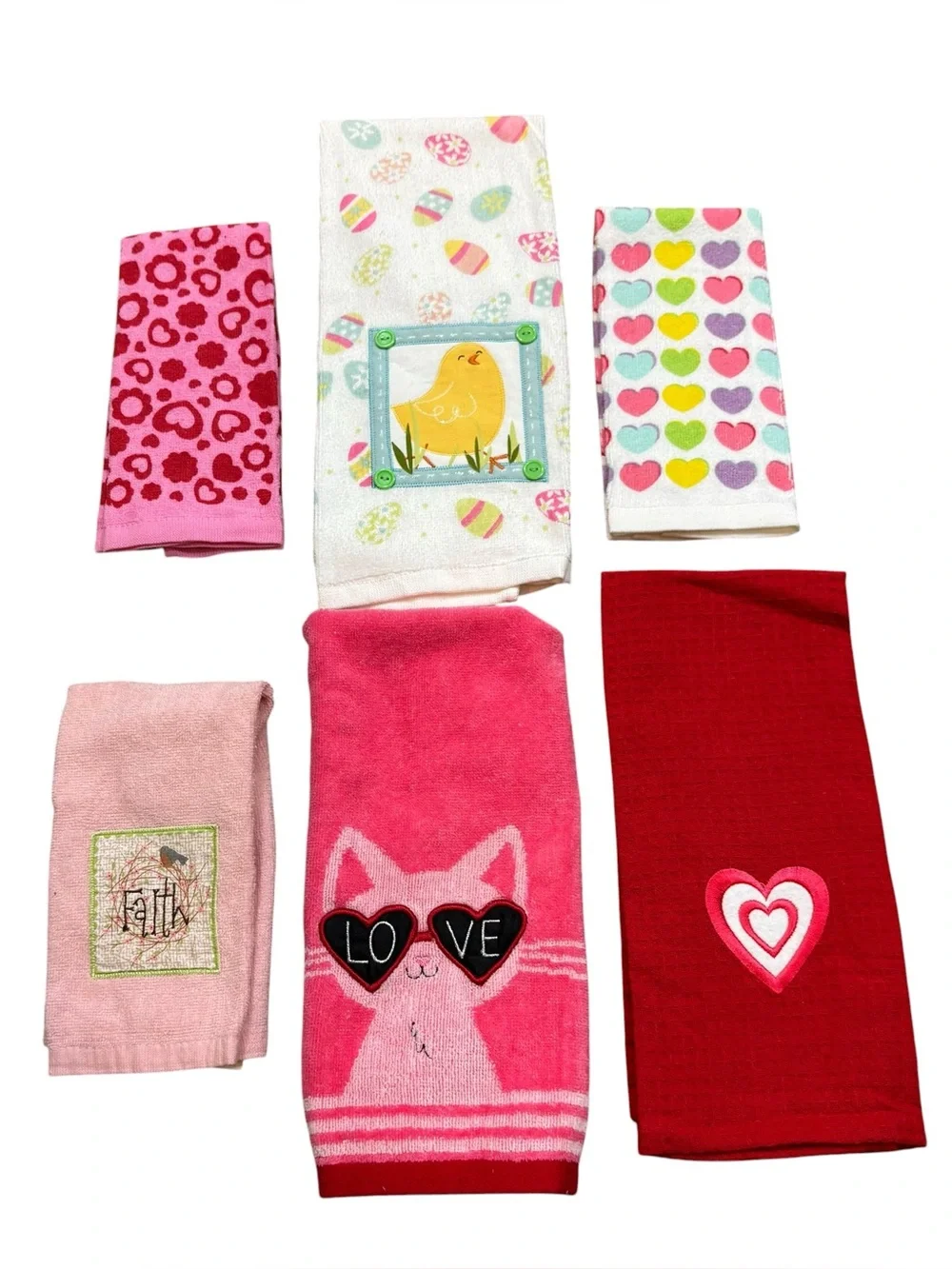 Lot of Six Spring and Valentine’s Themed Hand and Tea Towels